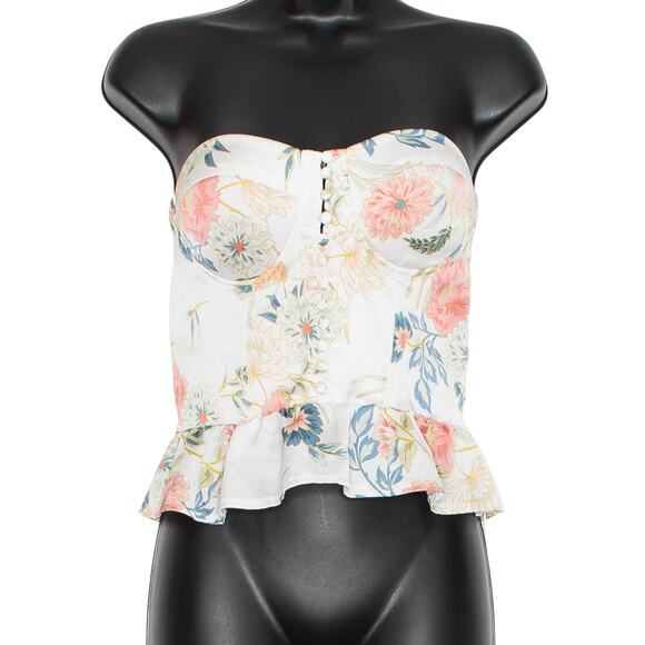 Superdown Bustier Top Coquette Cottage Y2K Romantic Floral Strapless White Small - Picture 1 of 5